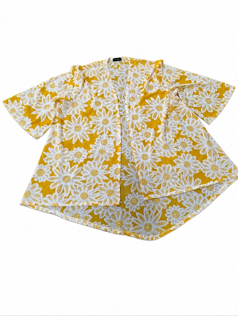 Women’s Yellow Floral Kimono Cardigan Open Front Boho Cover Up Lightweight